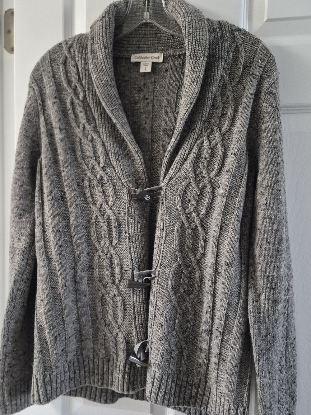 Coldwater Creek Women's Gray Cable Knit Shawl Collar Cardigan Size Small